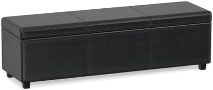 SIMPLIHOME Avalon 60" Wide Fabric Storage Ottoman in Midnight Black