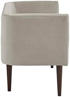 Madison Park Farrah Entryway Accent Bench with Curved Backrest, 8.75" Cushion Seating Bench for Living Room, Compact Bed End Bench with Solid Wood Legs & Soft Poly Velvet Uplhostery, 49" W, Cream