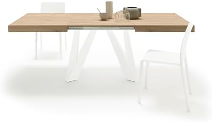Mobili Fiver, Romina Extendable Table 55.1(86.6) x35.4 in, Light Oak with White Iron Legs, Made in Italy
