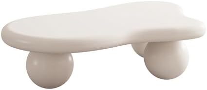 47" Cloud Shaped Coffee Table with 3 Ball Legs, Modern Minimalist Accent Tea Table for Living Room, Bedroom, Apartment or Office, Spacious MDF Surface, Kid & Pet Friendly, Cream White