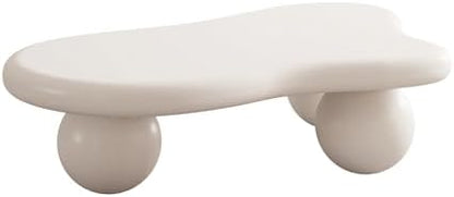 47" Cloud Shaped Coffee Table with 3 Ball Legs, Modern Minimalist Accent Tea Table for Living Room, Bedroom, Apartment or Office, Spacious MDF Surface, Kid & Pet Friendly, Cream White