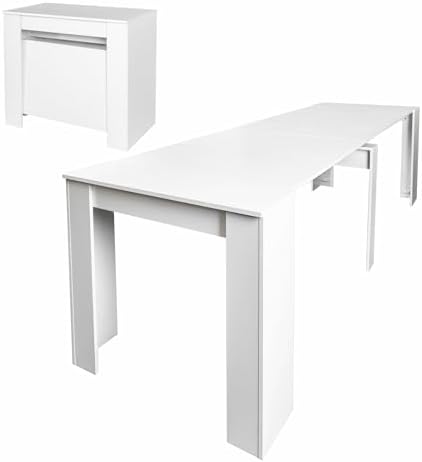 Extendable Console Table with Extension Leaves, White Dining Room Table, 20''-118'' Expandable Dining Table for Living Room, Space Saving Extendable Dining Room Table for 2-12 Person