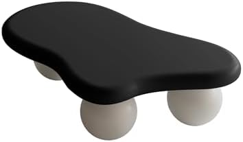 47" Cloud Shaped Coffee Table with 3 Ball Legs, Modern Minimalist Accent Tea Table for Living Room, Bedroom, Apartment or Office, Spacious MDF Surface, Kid & Pet Friendly, Black+White