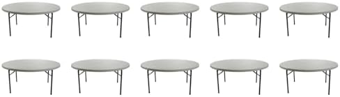 (10 Pack) 60 Inch Round Folding Table – Durable Plastic, Commercial Strength – Ideal for Events, Parties, Banquets