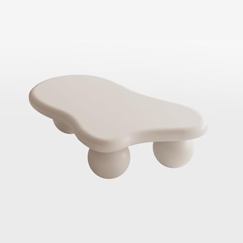 47" Cloud Shaped Coffee Table with 3 Ball Legs, Modern Minimalist Accent Tea Table for Living Room, Bedroom, Apartment or Office, Spacious MDF Surface, Kid & Pet Friendly, Cream White