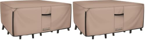 ULTCOVER Rectangular Patio Heavy Duty Table Cover - 600D Tough Canvas Waterproof Outdoor Dining Table and Chairs General Purpose Furniture Cover Size 111L x 74W x 28H inch (Pack of 2)