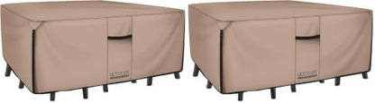 ULTCOVER Rectangular Patio Heavy Duty Table Cover - 600D Tough Canvas Waterproof Outdoor Dining Table and Chairs General Purpose Furniture Cover Size 111L x 74W x 28H inch (Pack of 2)