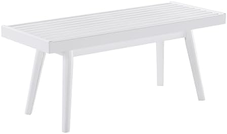 Roundhill Furniture Larwich Solid Wood Slatted Bench, 41.30-Inch Long, White