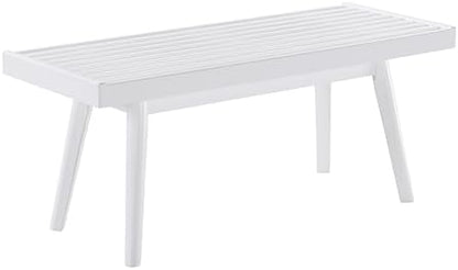 Roundhill Furniture Larwich Solid Wood Slatted Bench, 41.30-Inch Long, White