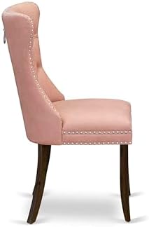 East West Furniture DAP8F23 Dallas Parson Dining Room Chairs - Button Tufted Nailhead Beige Red Faux Leather Upholstered Chairs, Set of 2, Antique Walnut