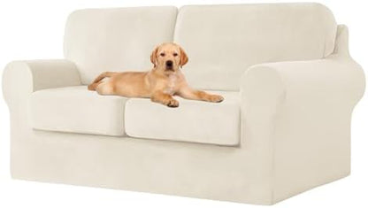 UNBBRRL Seat Cushion Cover and Back Covers for Corner Sofa Stretch Jacquard, Non Slip L Shaped Sofa Slipcover with Storage Ottoman, Sectional Couch Cover for Chaise Lounge (Ivory,24 x 24 x 6”)