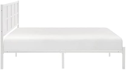 Lexicon Metal Bed Frame with Rattan Headboard, Platform Bed with Strong Metal Slat Support Under Bed Storage, Boho Faux Cane Bed, Mattress Foundation No Box Spring Needed, Queen Bed, White