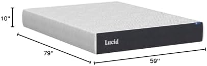 Lucid 10 Inch Gel Memory Foam Mattress, Plush, Fiberglass Free, Queen Size