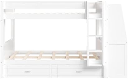 Full Over Full Multifunctional Bunk Bed with Desk White