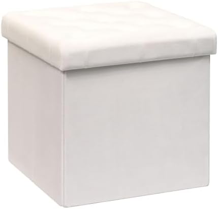 B FSOBEIIALEO Storage Ottoman Cube, Velvet Tufted Folding Ottomans, White