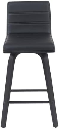 Armen Living Vienna Modern Counter Height Swivel Bar Stool with Black Faux Leather Seat and Black Brushed Wood Frame Set of 3