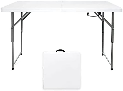 Folding Table 4/6/8 Foot, Foldable Table Adjustable Height Card Table, Indoor Outdoor Small Desk, Portable Plastic Picnic Party Dining Camping Bar Low Tables, Fold in Half Heavy Duty, White