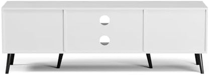 TV Stand with Rattan Doors for TVs up to 65", Mid-Century, White