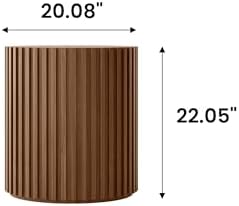 POVISON Round Coffee Side Table, Mid Century Wood End Table, Fluted Side Table for Living Room Bedroom Office, 20.08", Light Walnut