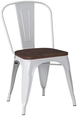 COSTWAY Stackable Metal Dining Chairs Set of 4 with Wood Seat and High Back
