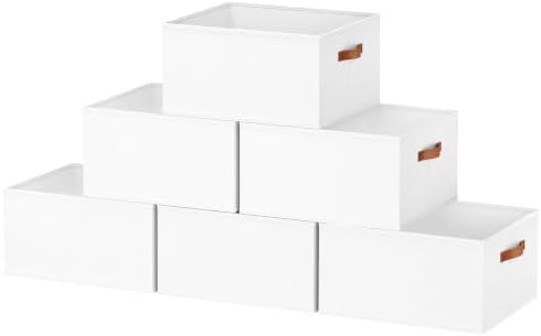 6 Pack Large Closet Storage Baskets Bins for Shelves, Collapsible Fabric Closet Organizers and Storage with Polyester Handles, Decorative Baskets for Organizing Clothes, Towels, Linen Closet 16x12x10"