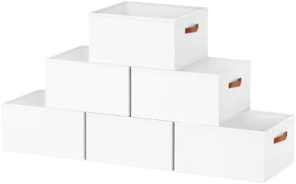 6 Pack Large Closet Storage Baskets Bins for Shelves, Collapsible Fabric Closet Organizers and Storage with Polyester Handles, Decorative Baskets for Organizing Clothes, Towels, Linen Closet 16x12x10"