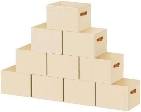 10 Pack Large Closet Storage Baskets Bins for Shelves, Collapsible Fabric Closet Organizers and Storage with Polyester Handles, Decorative Baskets for Organizing Clothes, Towels, Linen Closet 14"x10"