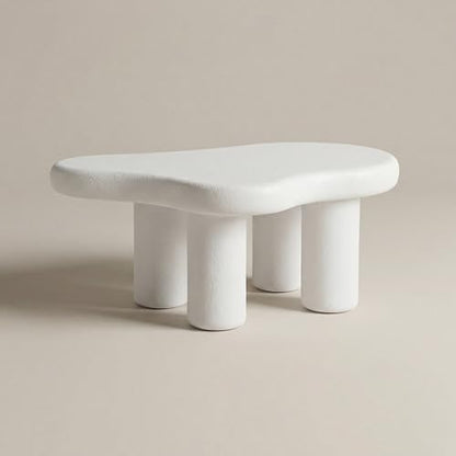39 Inch Modern White Stone Coffee Table Cloud Living Room Table