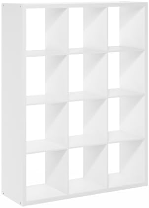 12-Cube Bookshelf, Cubicle Shelf Bookcase with Open Back, Position Reversible Book Shelf, 15 x 44 x 58, for Home Office, Living Room, White