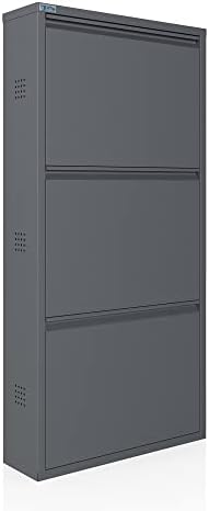 CEHA 3 Tier Metal Shoe Cabinet with Cover, Durable Shoe Storage Organizer for Entryway, Space Saving Shoe Shelf Closet with Side Ventilation Holes, 5.91" x 40.6" x 19.68", Anthracite