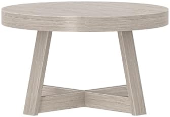 Plank+Beam Classic Coffee Table, 30 Inch, Round, Seashell Wirebrush
