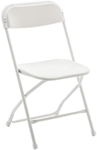 Set of 5 Pack, White Plastic Folding Chair Steel Frame Commercial High Capacity Event Chair Lightweight Set for Office Wedding Party Picnic Kitchen Dining Church School