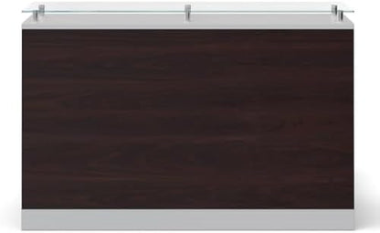 NBF Reception Desk Glass Top Front Counter for Salon, 63" W, Walnut