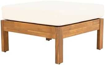 Merax 3 Piece Acacia Wood Patio Furniture Set, Outdoor Sectional Sofa Set with Coffee Table, 4 Seats Sofa Deep Seating with Soft Cushions for Garden, Backyard, Teak & Cream