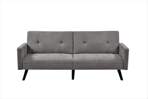 Container Furniture Direct Hasano 79" Sleeper Sofa Bed - Reclining Convertible to Full Bed - Tufted Linen Upholstery, Wooden Legs - Space-Saving Sofa Bed(79" L x 33" W x 33" H), Grey