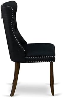 East West Furniture DAP8L24 Dallas Parson Dining Room Chairs - Button Tufted Nailhead Black Linen Fabric Upholstered Chairs, Set of 2, Antique Walnut