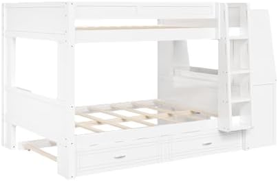 Full Over Full Multifunctional Bunk Bed with Desk White