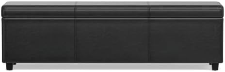 SIMPLIHOME Avalon 60" Wide Fabric Storage Ottoman in Midnight Black
