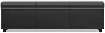 SIMPLIHOME Avalon 60" Wide Fabric Storage Ottoman in Midnight Black