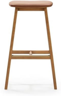 Plank+Beam Beryl Bar Stool, Bar Height, Upholstered, Set of 2, Pecan/Toffee