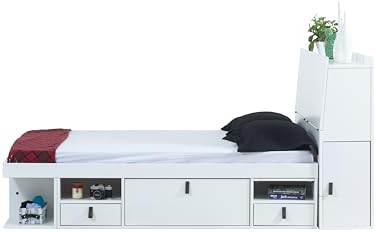 memomad Bali Chest Set: Bed + Storage Headboard, Full Size, Matte White