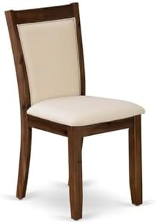 East West Furniture MZCNT32 Monza Parson Chairs - Light Beige Linen Fabric Upholstered Dining Chairs, Set of 2, Antique Walnut