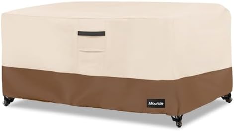 Patio Coffee Table Cover, 600D Waterproof Heavy Duty Rectangular Outdoor Table Cover,Patio Furniture Covers,48 x 28 x 16 inch,Beige&brown.