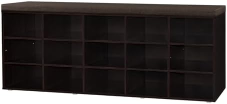 Shoe Storage Bench with Cushion, 15-Cubby Shoe Rack with Seat