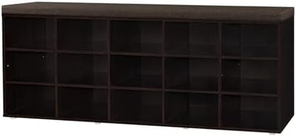 Shoe Storage Bench with Cushion, 15-Cubby Shoe Rack with Seat