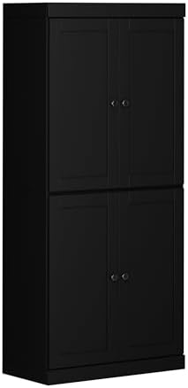 Palace Imports Solid Wood Kitchen Pantry Cabinet - 71.5" Tall x 32" Wide - Wooden Storage Cabinet with 4 Shaker Doors & 4 Adjustable Shelves, Black, 100% Renewable Eco-Friendly Wood, Made in Brazil