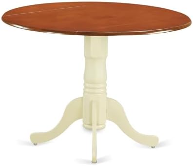 East West Furniture DLT-BMK-TP Dublin Modern Kitchen Table - a Round Dining Table Top with Dropleaf & Pedestal Base, 42x42 Inch, Buttermilk & Cherry