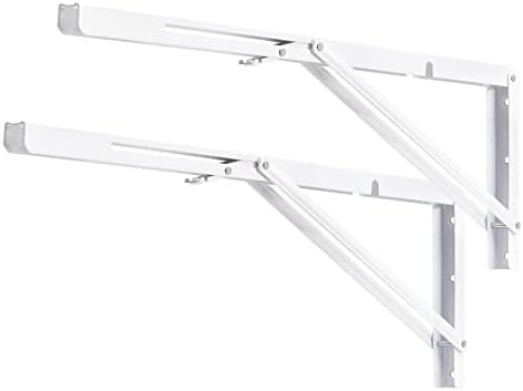 YUMORE Folding Shelf Brackets, 24 Inch Heavy Duty L Bracket, White, 2 Pack