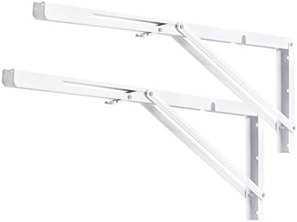YUMORE Folding Shelf Brackets, 24 Inch Heavy Duty L Bracket, White, 2 Pack