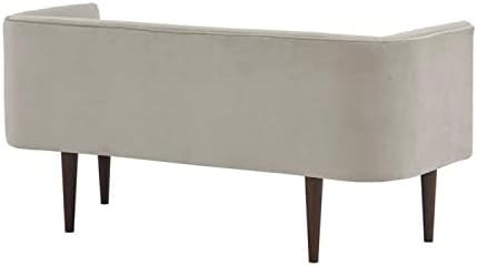 Madison Park Farrah Entryway Accent Bench with Curved Backrest, 8.75" Cushion Seating Bench for Living Room, Compact Bed End Bench with Solid Wood Legs & Soft Poly Velvet Uplhostery, 49" W, Cream